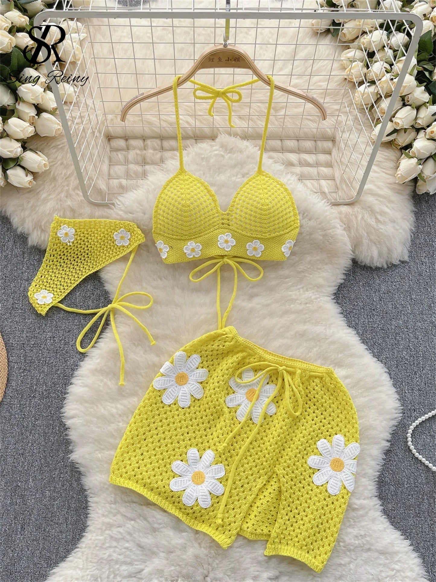 CrochetPalms – Ensemble Tricoté Dos-Nu & Jupe Fendue