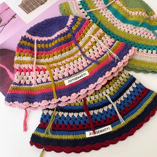 CrochetPalms – Chapeau Seau Coréen Fait Main | Style Y2K Tricoté