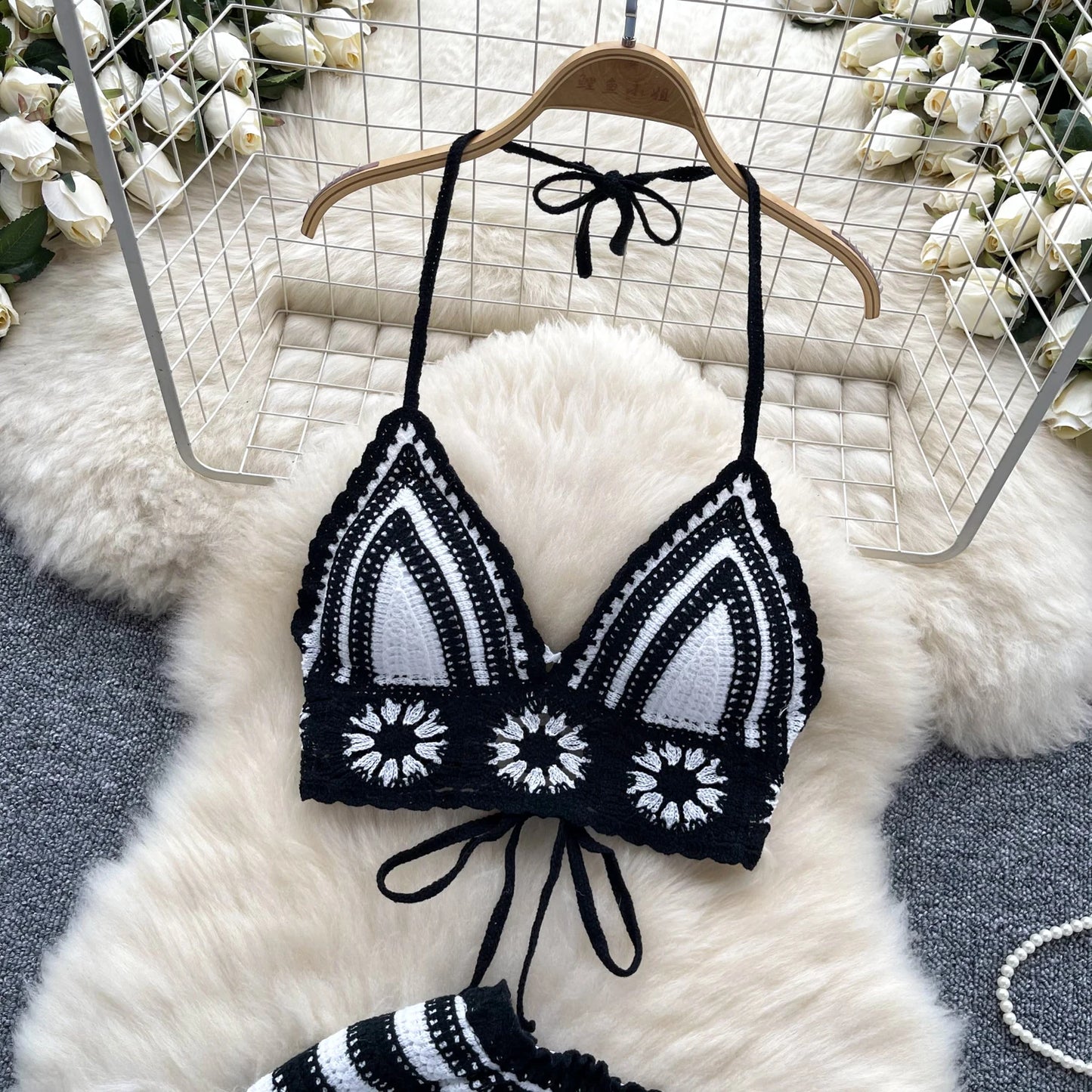 CrochetPalms “Sunlace Bloom” – Ensemble Plage 2 Pièces en Crochet à Fleurs