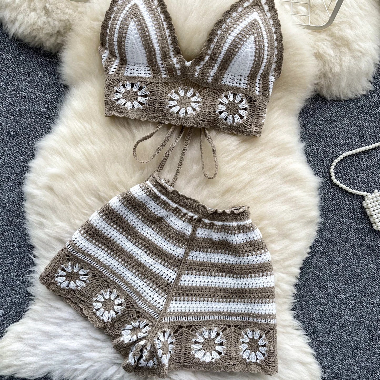 CrochetPalms “Sunlace Bloom” – Ensemble Plage 2 Pièces en Crochet à Fleurs