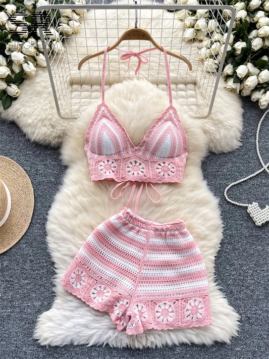 CrochetPalms “Sunlace Bloom” – Ensemble Plage 2 Pièces en Crochet à Fleurs
