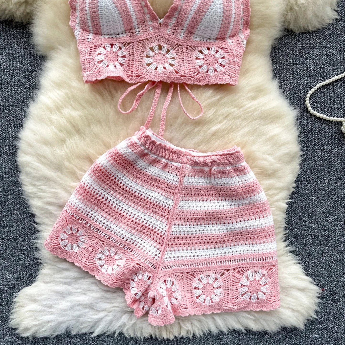 CrochetPalms “Sunlace Bloom” – Ensemble Plage 2 Pièces en Crochet à Fleurs