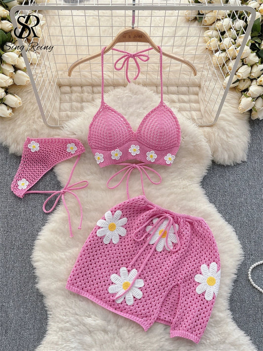 CrochetPalms – Ensemble Tricoté Dos-Nu & Jupe Fendue