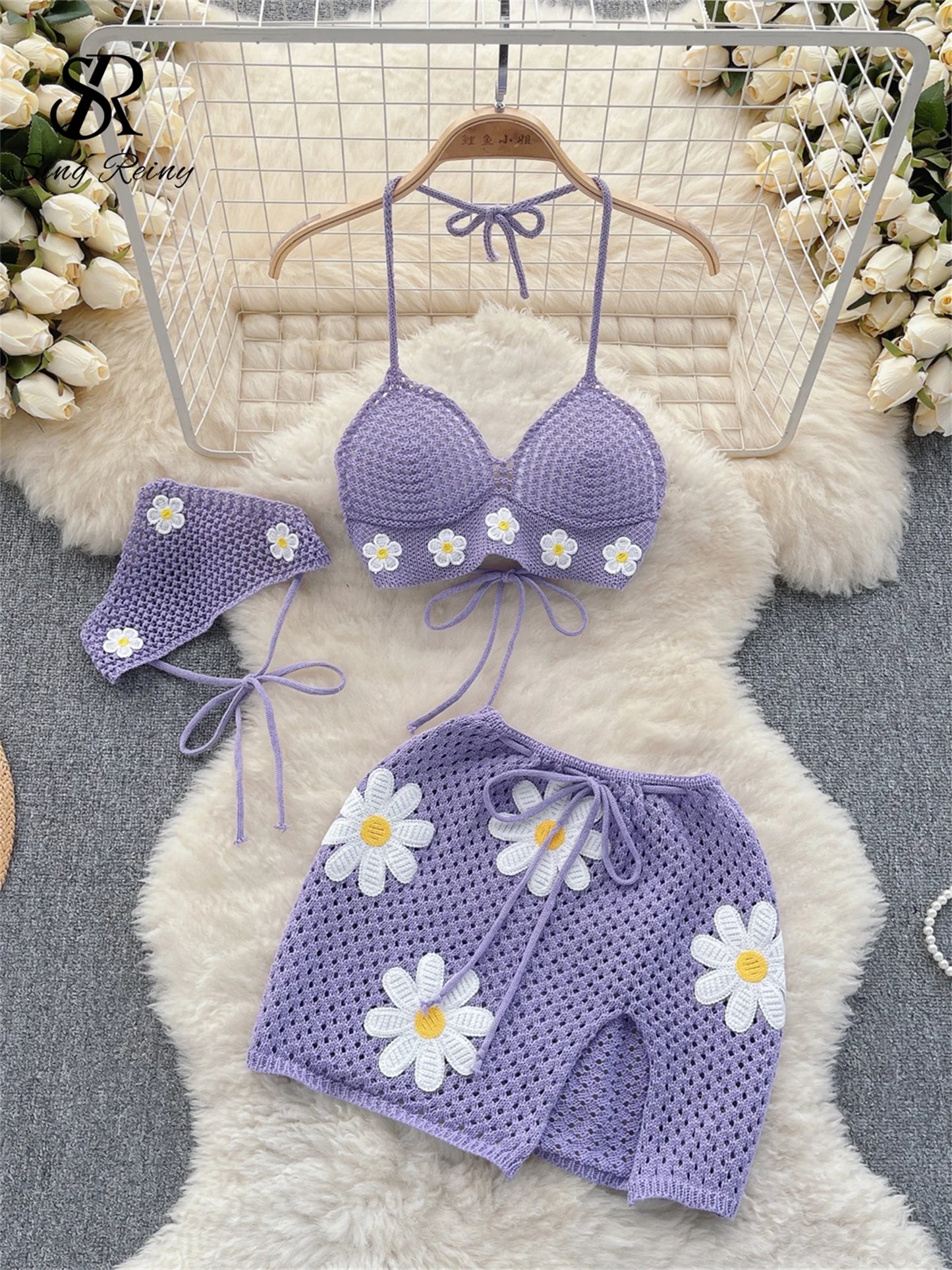 CrochetPalms – Ensemble Tricoté Dos-Nu & Jupe Fendue
