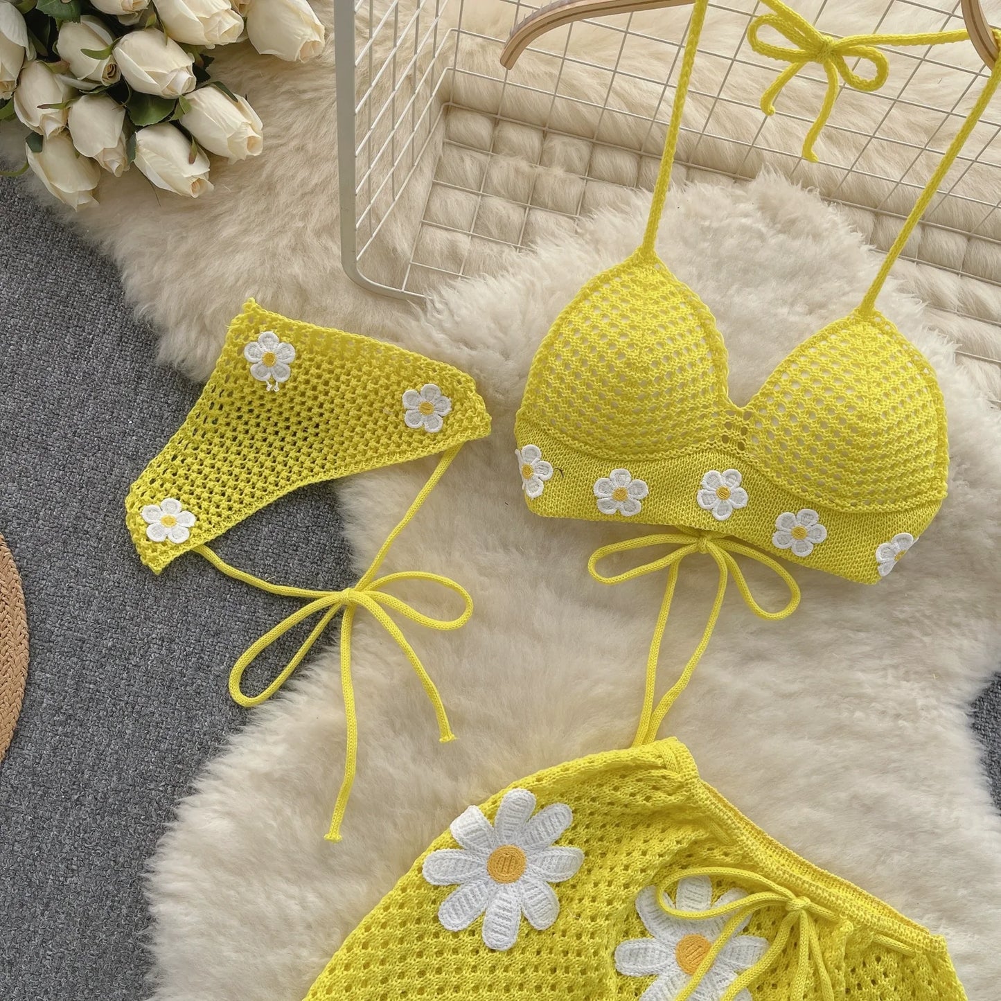 CrochetPalms – Ensemble Tricoté Dos-Nu & Jupe Fendue